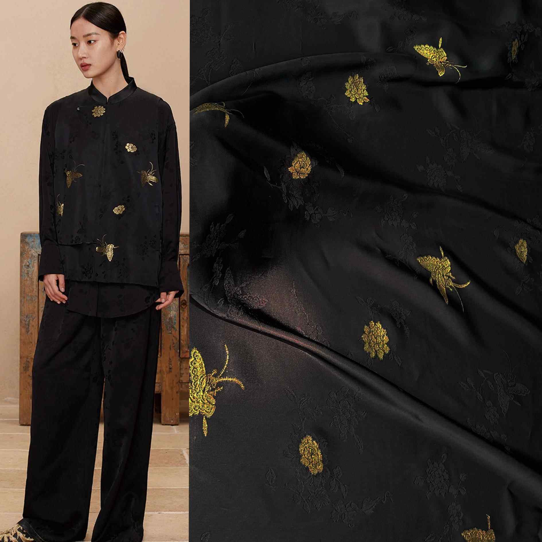 新款织金蝴蝶人丝提花面料 国风剪花连衣裙新中式套装汉服衬衫布