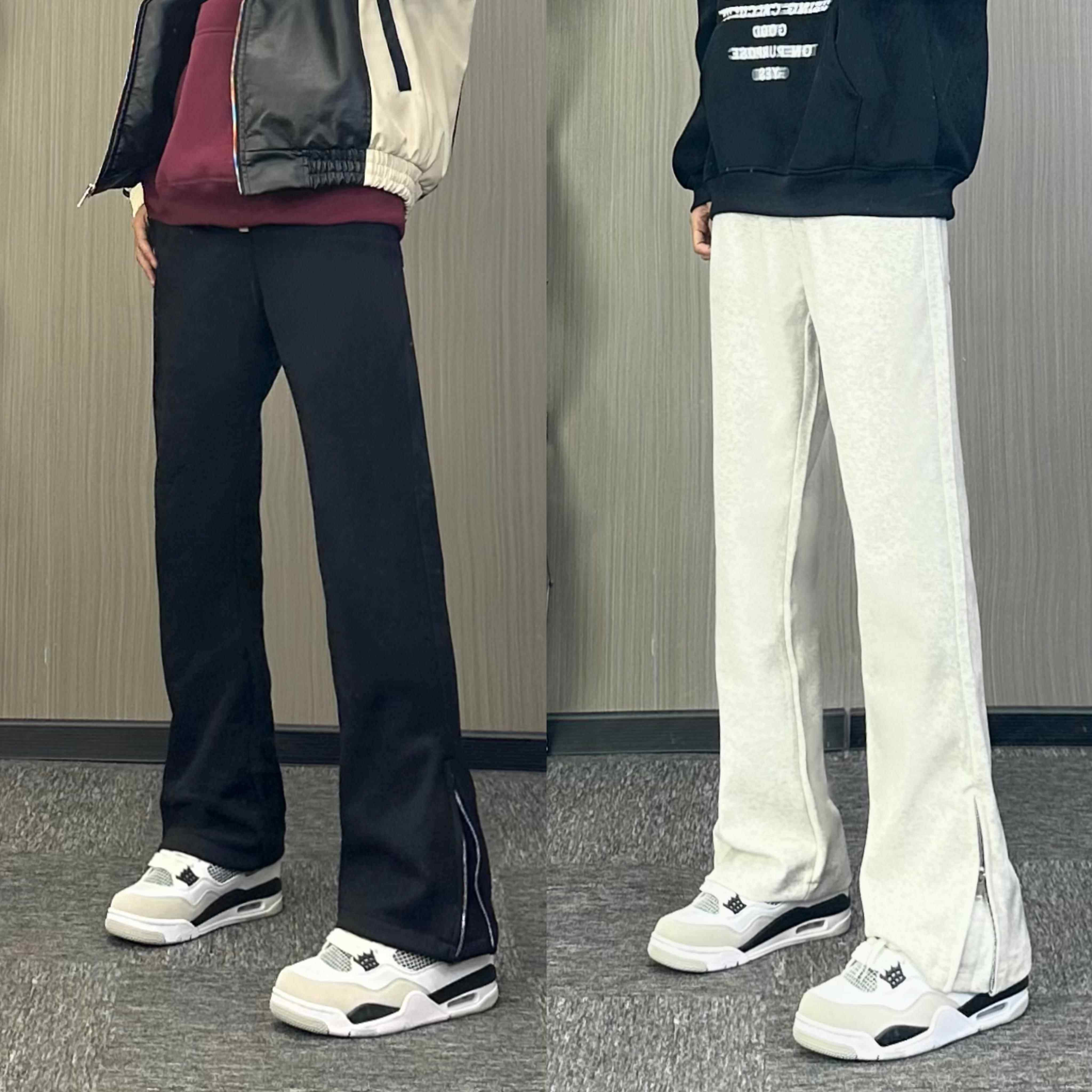 抖音同款潮流新款高档卫裤男微喇裤高街垂感运动裤拉链拖地长裤