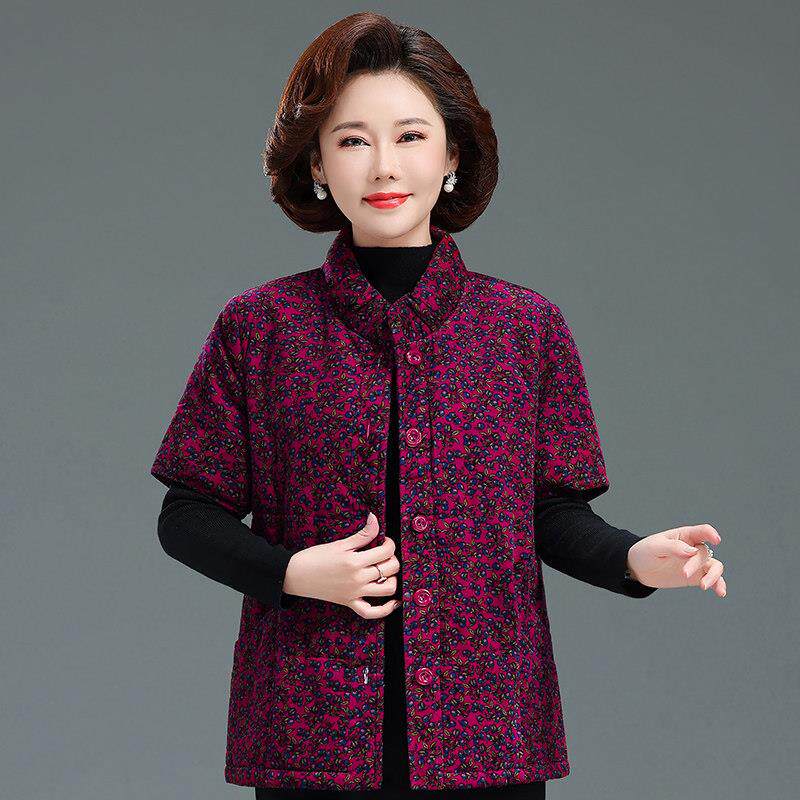 中老年女秋冬装条绒马甲纯棉坎肩妈妈加厚中袖棉衣奶奶装棉袄外套