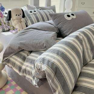 新款 纯棉 韩系多巴胺大眼睛毛巾绣色织全棉水洗棉四件套床单床笠款