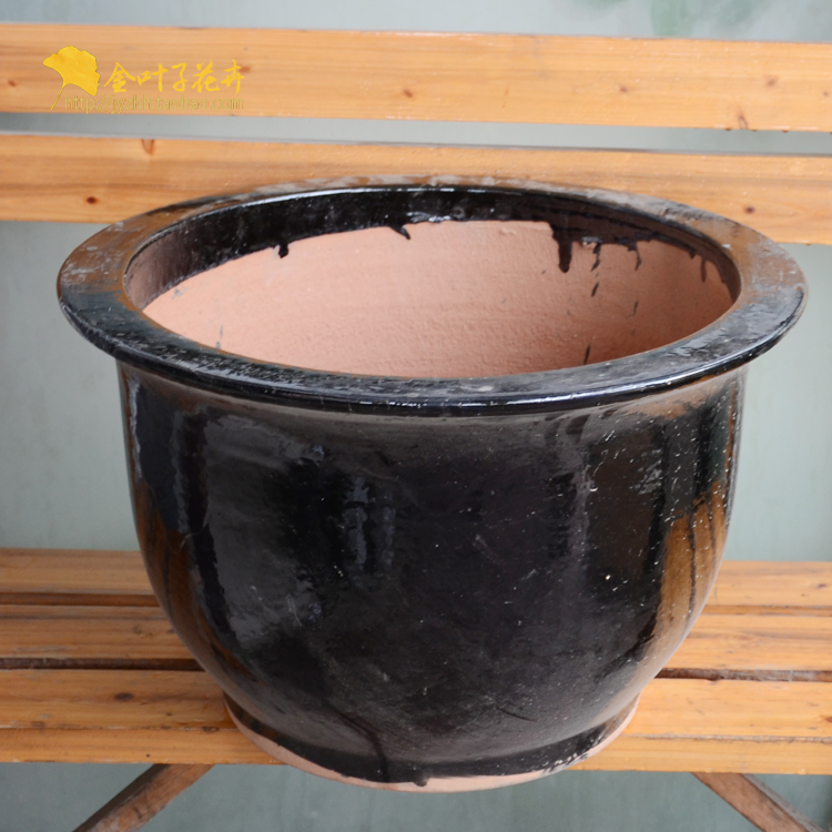 金叶子紫砂陶瓷花盆黑色釉盆加厚结实室外花园庭院超大植物盆栽