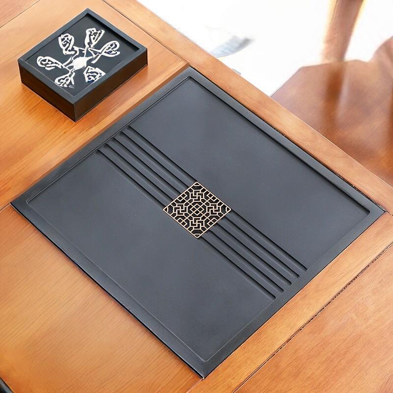 石茶盘彷乌金石茶盘定制尺寸茶桌配件内嵌入式整块盖板茶台漏水板