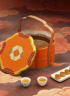 新款中秋月饼包装金式属月铁盒双层8粒广饼月饼盒装手提IPW空盒