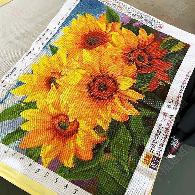 欣欣向荣十字绣成品不带框纯手工出售绣好2025新款客厅高端向日葵