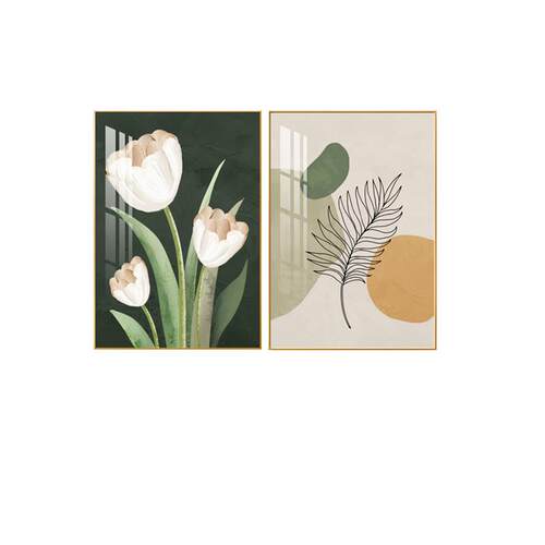 现代简约餐厅装饰画轻奢花卉饭厅挂画客厅背景墙餐桌两联高档壁画