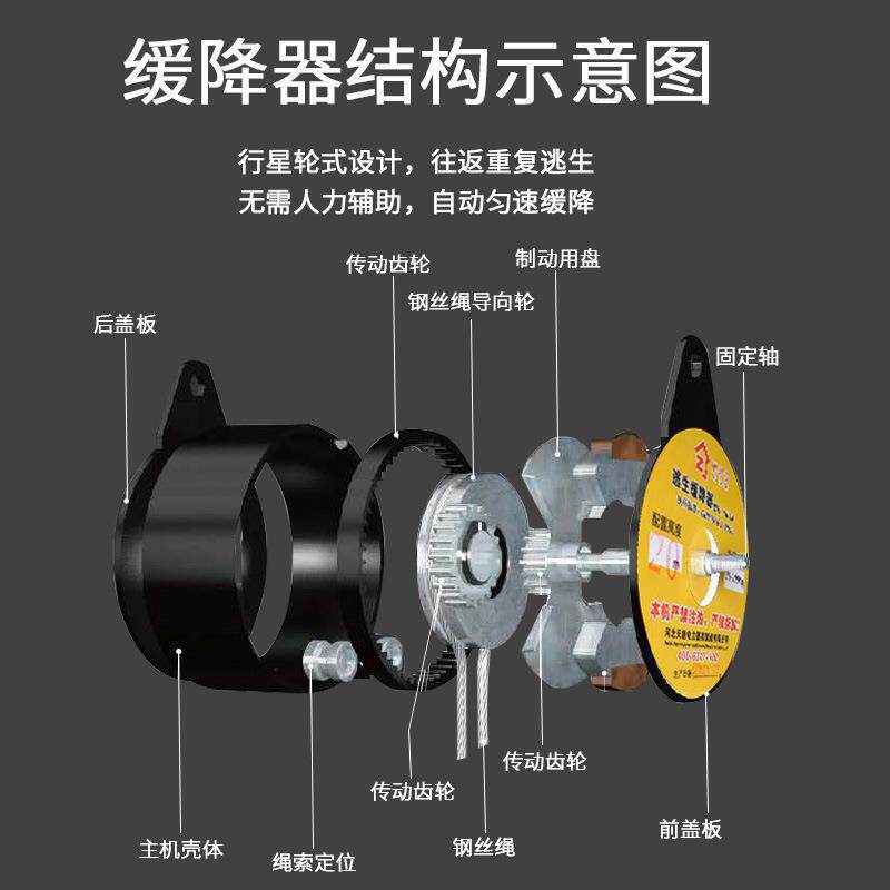 高楼逃生缓降器往复式火灾应急自救绳高层多人缓降器救生钢绳