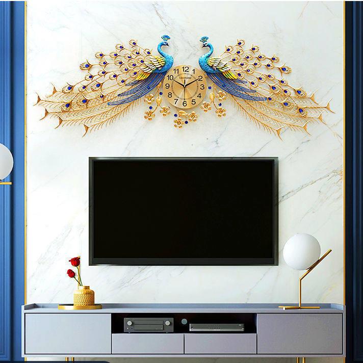 创意孔雀开 屏钟表 欧式客厅背景墙装饰挂钟 现代艺术静音石英钟