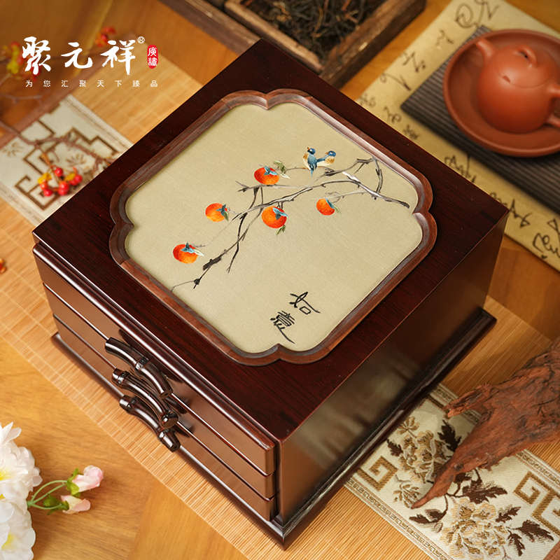 聚元祥广绣高端企业个人送礼纯手工刺绣多功能婚庆首饰礼盒茶盒