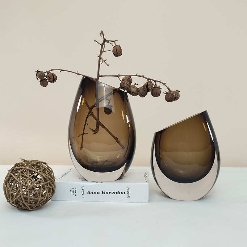 水创意简约花瓶透明养花插花干花奢玻璃轻餐桌器客厅北欧装饰摆件