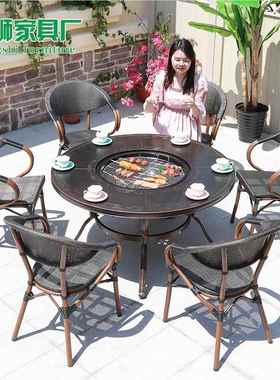 户外烧烤桌椅别墅台桌椅露桌花桌椅组合铸铝tb-60522碳烤桌椅院电