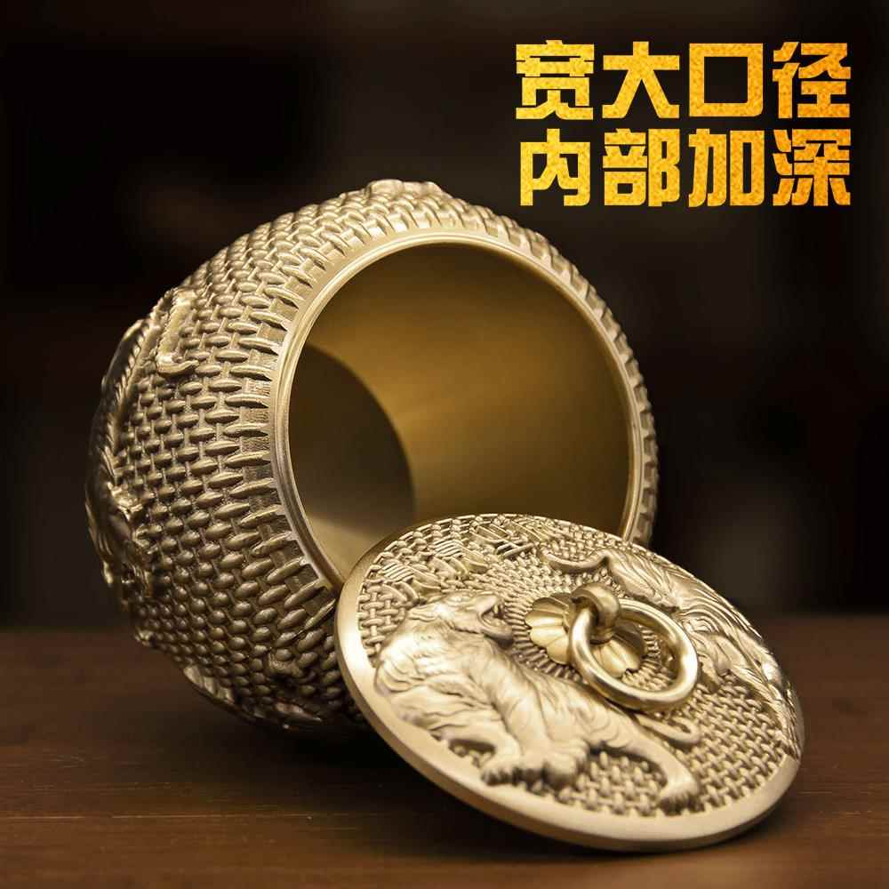 黄茶铜送五虎茶叶罐储蓄罐烟家灰缸居商务410铜器礼品桌茶道摆件