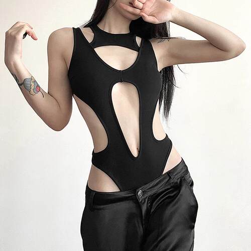 Women's hollowed out patchwork slimming jumpsuit