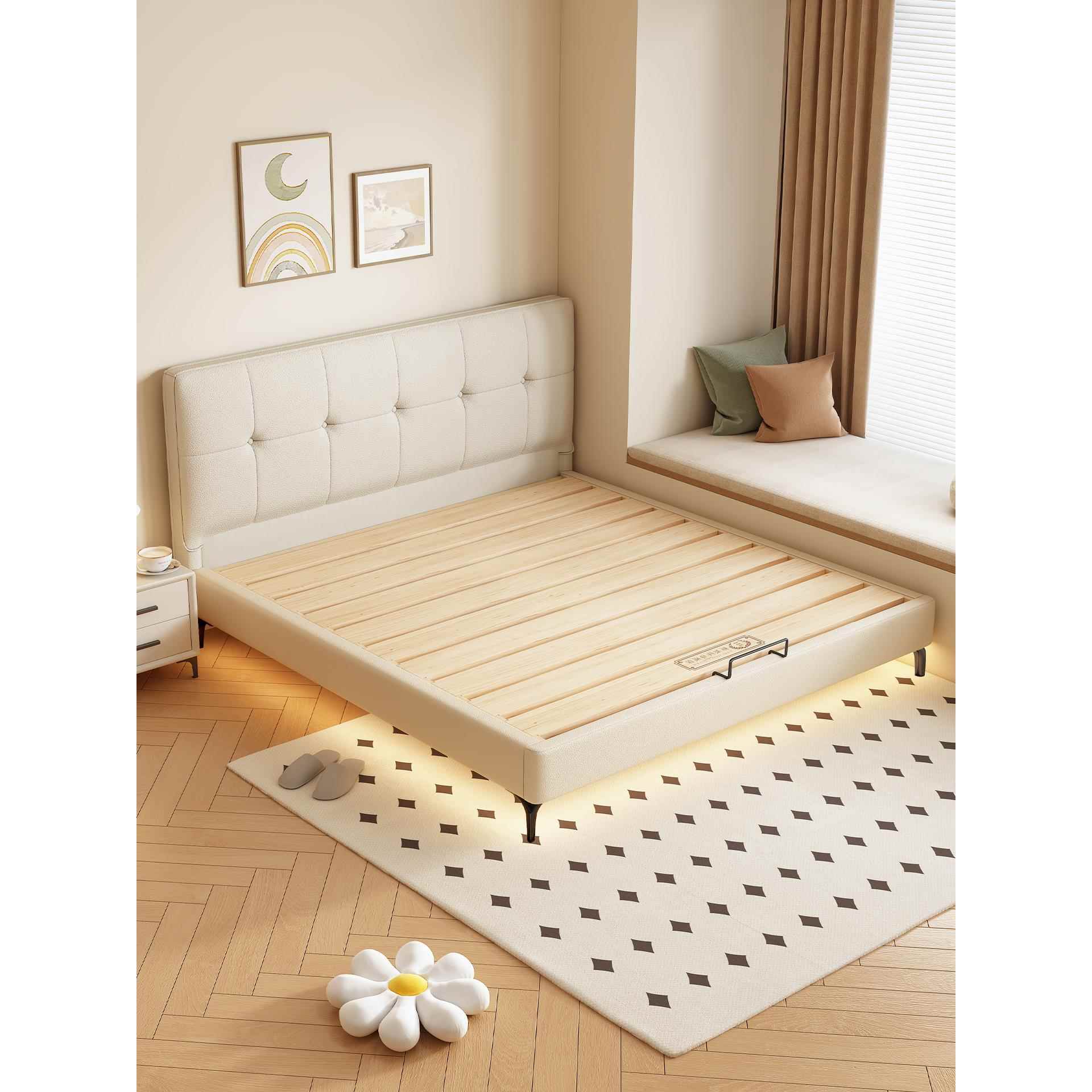 纯实木榫卯床小户型齐边薄床头静音互不干扰可定制加厚排骨架床架