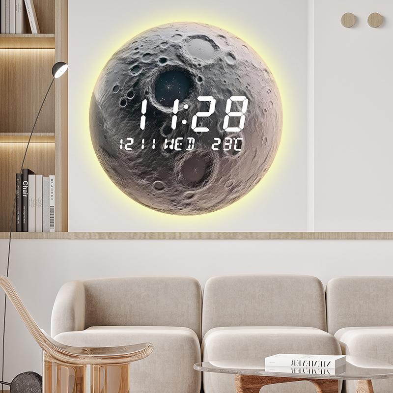 新款时钟L月球挂钟星简日期期创意家LED用夜光约ED电子钟