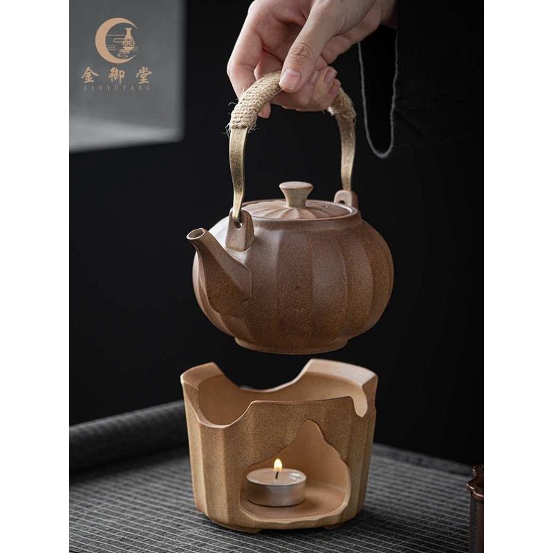 柴烧围炉煮茶壶温茶提梁侧把壶复古手提粗陶简约茶具水壶中式泡茶