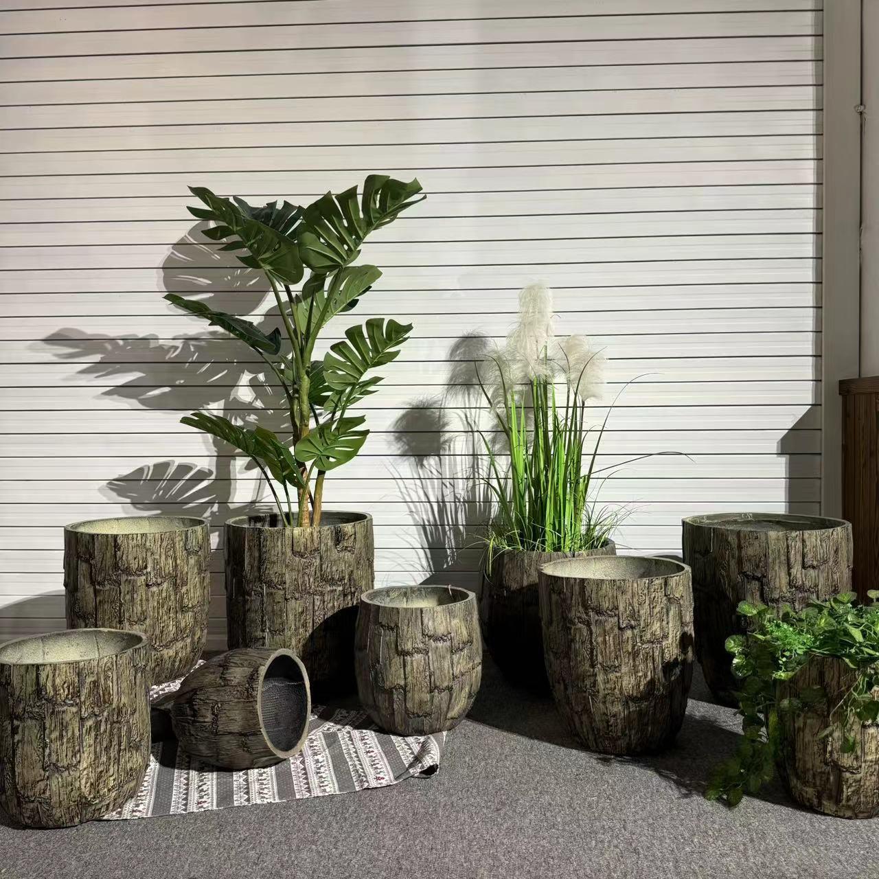北欧复古木纹水泥大号花盆室内阳台园艺种花种树落地大口径绿植花