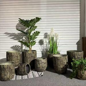 北欧复古木纹水泥大号花盆室内阳台园艺种花种树落地大口径绿植花