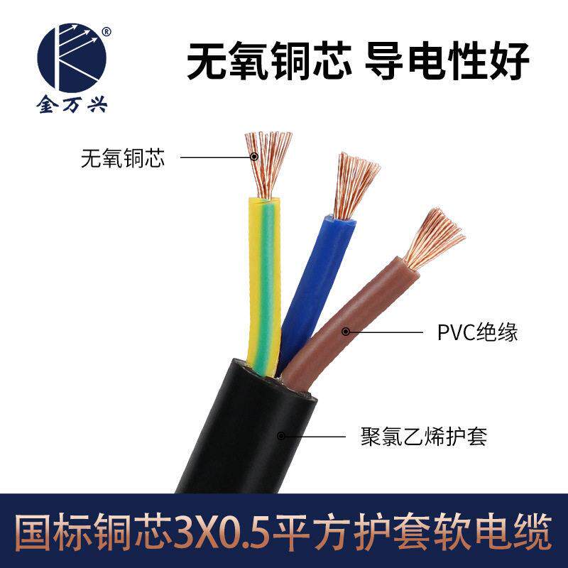 MAGA-102金万国兴RVV*3芯线缆30.5平方标源多股铜芯设备插头PVC护