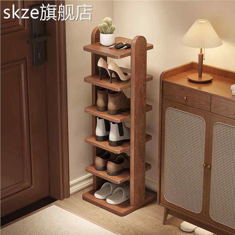 桦崟鞋 架 家用门口多层入户室内简易窄鞋 柜 小型全实木收纳鞋子置 物 架 子摆件饰品床笠拉车
