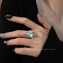 设计感冰川石液态金属戒指女小众高级冷淡风气质食指指环时尚手饰