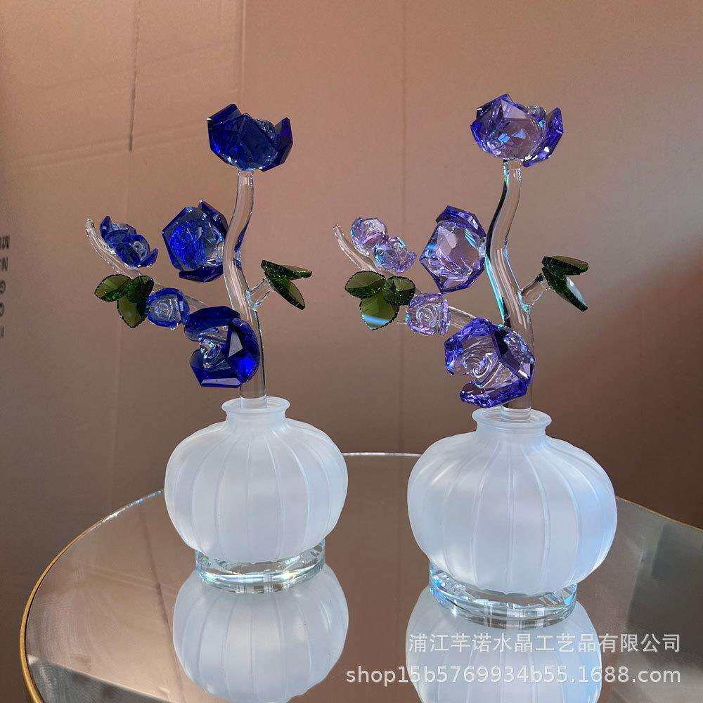 新中式水晶玫瑰摆件花装饰家居布置场景情人节送礼水晶彩色玫瑰