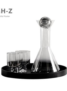 轻奢玻璃醒酒杯具托盘套装摆件现代简约家居酒柜样板房桌面软装