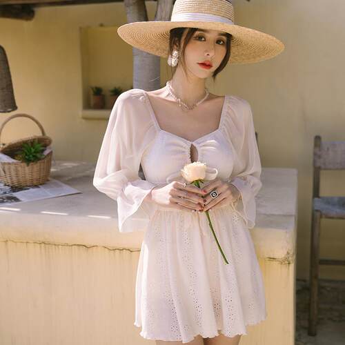 Skirt style one-piece flat cornered high waisted