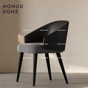 MOMUU HOME意式餐椅现代简约家用实木椅休闲 饭厅酒店皮艺靠背椅