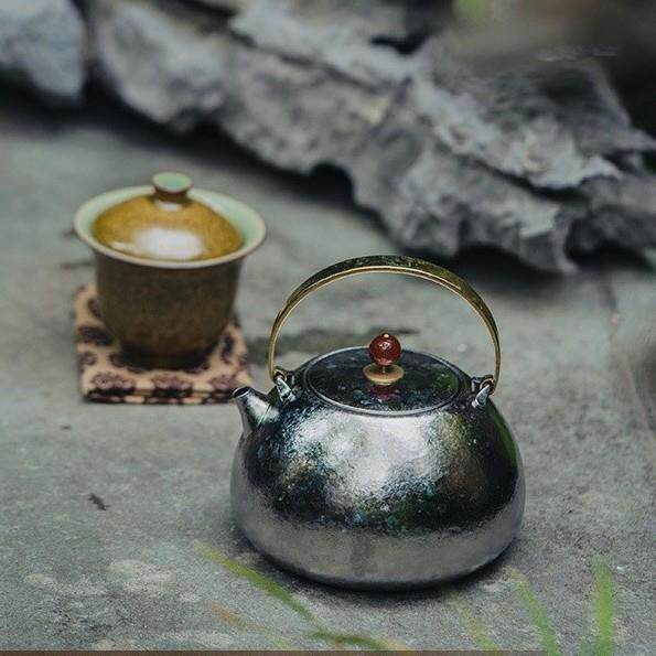 观山钛壶提梁壶结晶款户外露营野外煮水壶家用茶室烧水壶煮茶壶