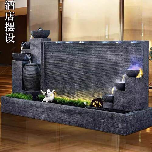 水幕墙假山流水喷泉摆件公司流水墙屏风隔断背景墙鱼池鱼缸造景件