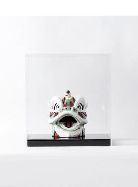 新中式透明亚克力罩舞狮雕塑摆件样板房茶几展厅售楼处醒狮子装饰