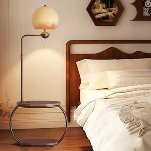 复古宋代美学中古原木风诧寂客厅新中式卧室床头置物柜沙发落地灯