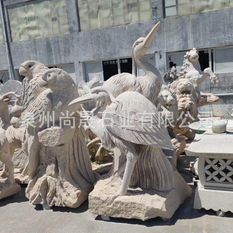 石雕仙鹤丹顶鹤老鹰猫头鹰动物雕塑园林景观石雕鸟类飞禽小品摆件