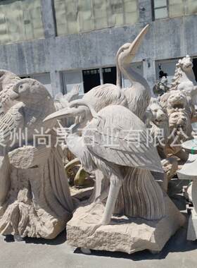 石雕仙鹤丹顶鹤老鹰猫头鹰动物雕塑园林景观石雕鸟类飞禽小品摆件