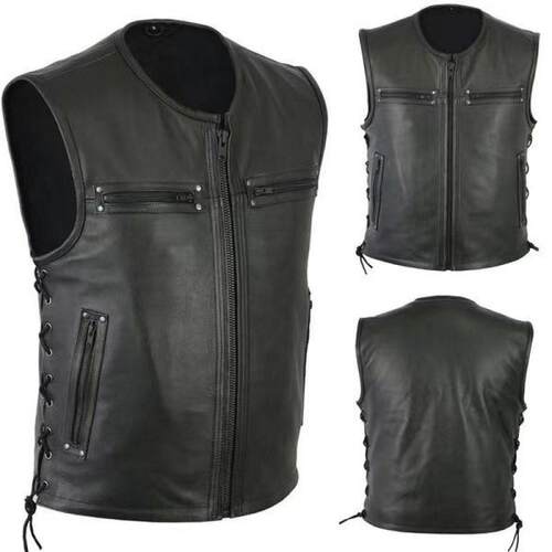 U 16799 Leather Vest with Collar 机车皮马甲