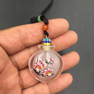 手绘内画鼻烟壶吊坠带挂绳铜盖带勺毛衣链手把件中国风小礼品