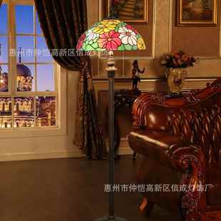 跨境蒂凡尼彩色玻璃立灯餐厅酒吧咖啡厅卧室书房百花齐放落地灯