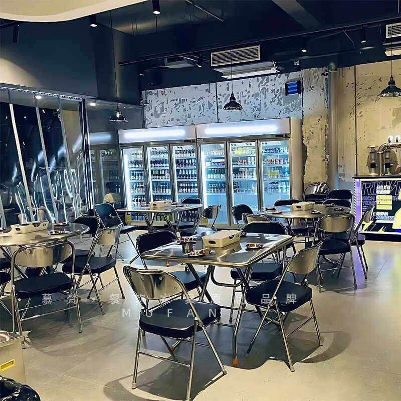 工业风大排档烧烤店不锈钢桌椅组合餐饮麻辣烫折叠桌子外摆商用