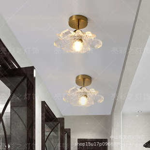 中古花瓣法式 莲韵玻璃玄关过道灯走廊楼梯衣帽间阳台灯入户吸顶灯