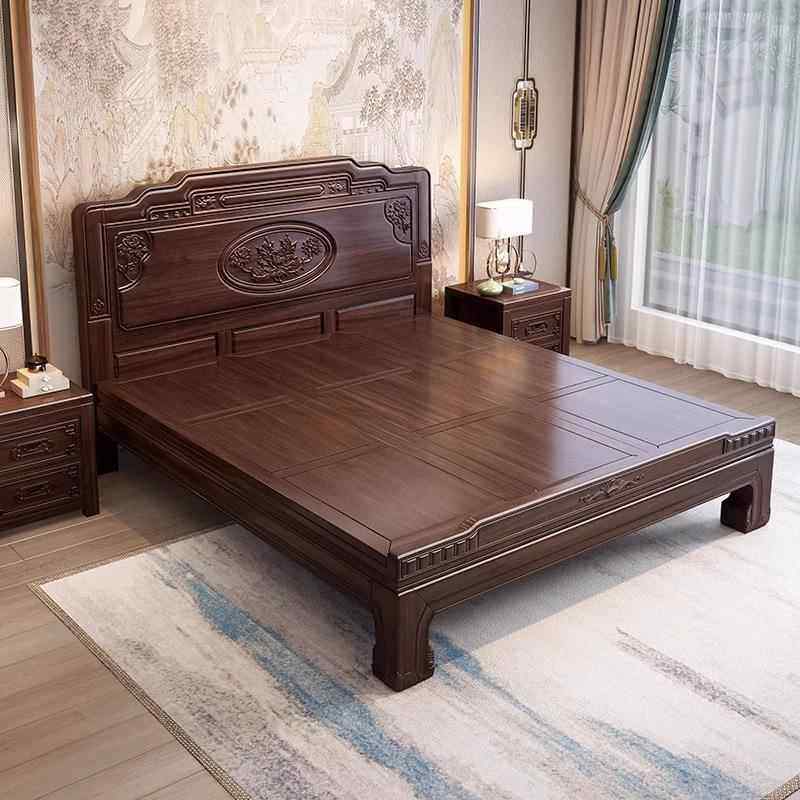 雕结新中实木床1.8式米主卧双人床1.5IEX米榫卯构花实木床