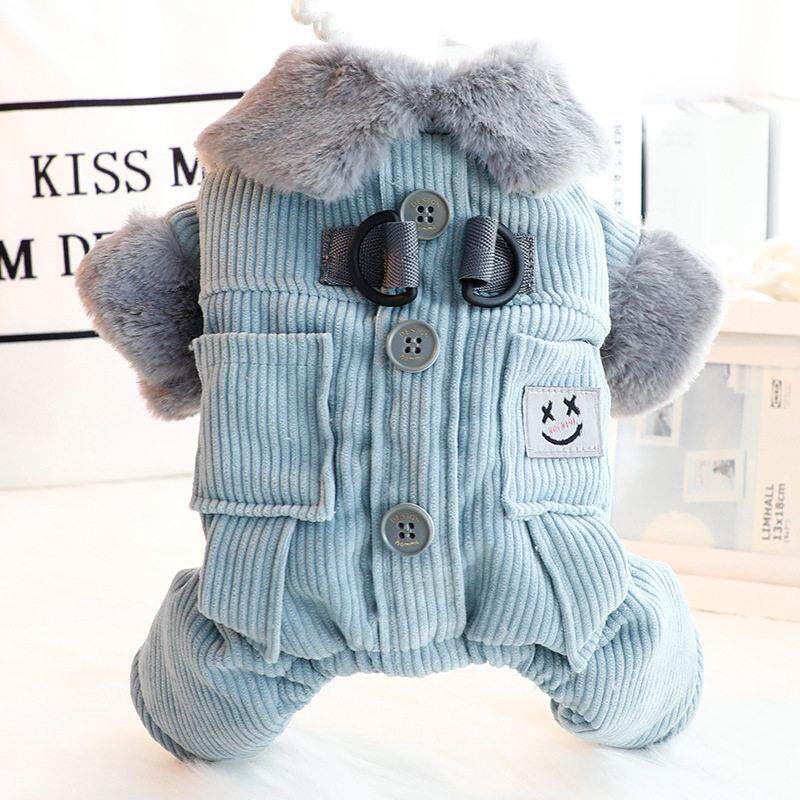 狗狗衣服秋冬装厚款方口袋灯芯绒四腿牵引棉衣小型犬泰迪宠物6339