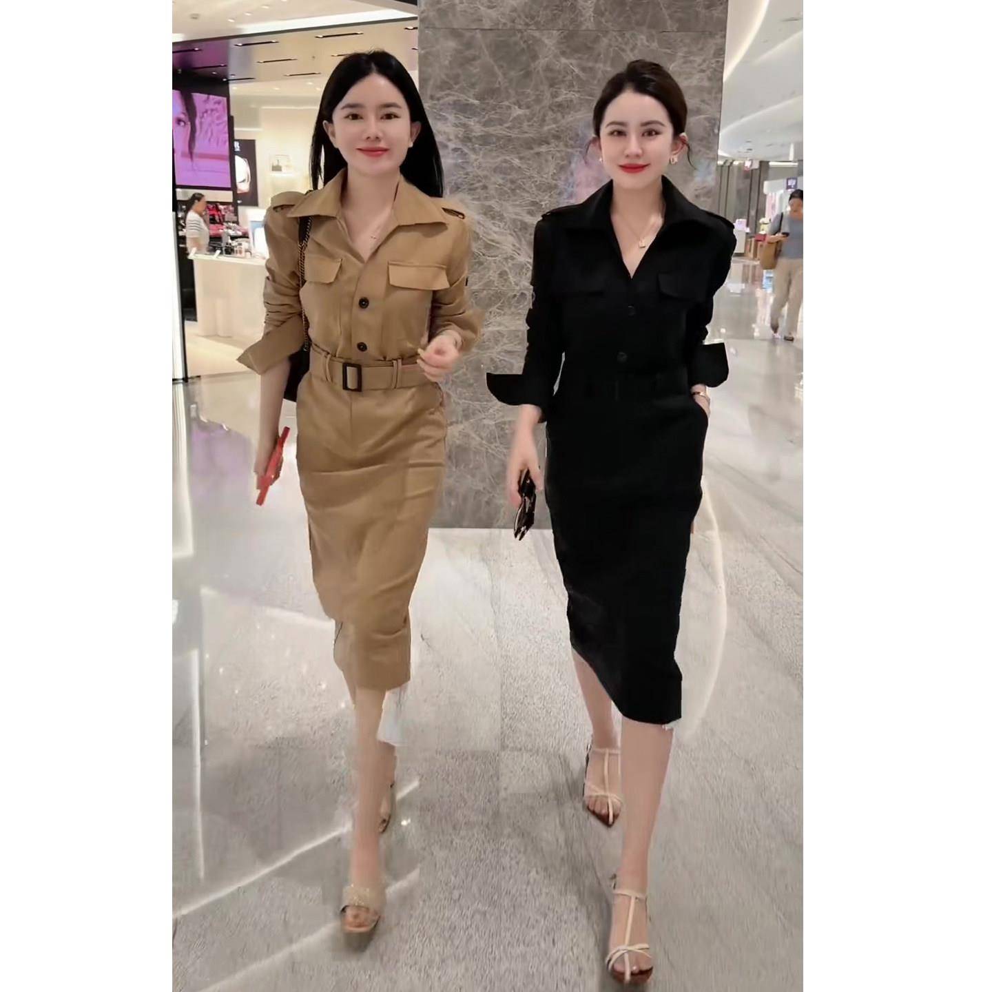 新品女神范气质风衣连衣裙女2026秋季新款网红同款时髦洋气长裙女