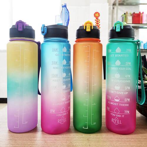 Gradient Color Outdoor Sports 1000ml Space Cup Plastic Straw