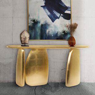 设计师玄关门厅靠墙装 饰柜入户走廊端景台设计感金色条案桌