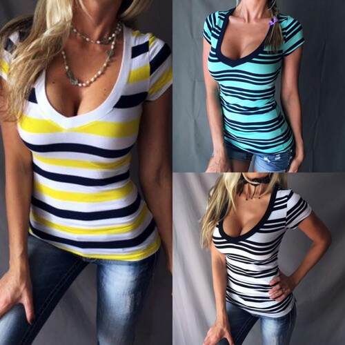 Hooded striped collar short sleeved T-shirt top for women