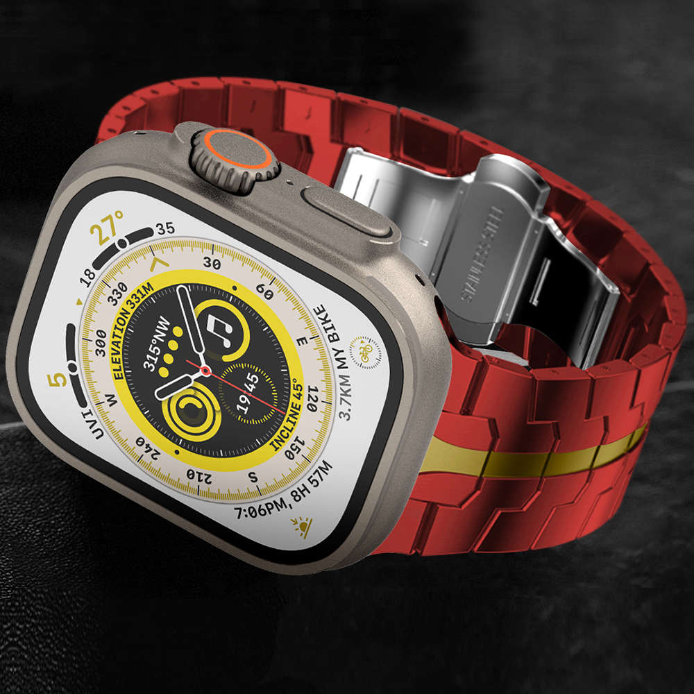 适用苹果手表iwatch8钢铁侠表带S9金属不锈钢ultra2机械风applewa
