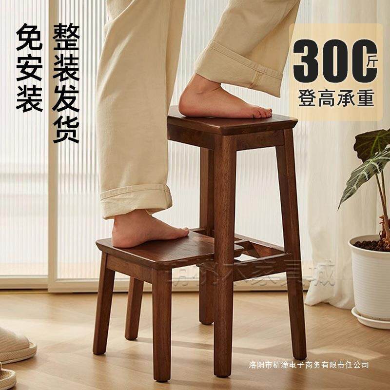 桃木家用梯凳折叠凳高小梯子两用登简约实木YOS胡凳子楼梯置物架