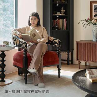 法式复古风实木沙发布艺小户型卧室客厅阳台沙发椅懒人单椅休闲椅