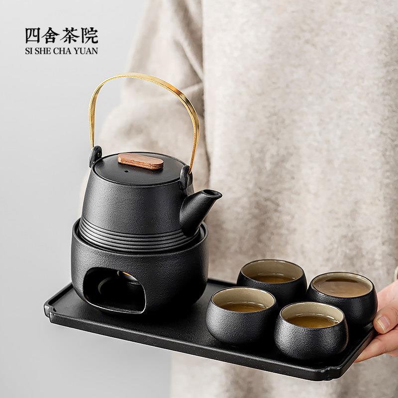 粗陶蜡烛温茶炉 暖茶器加热保温底座下午茶提梁茶壶轻奢茶具套装S
