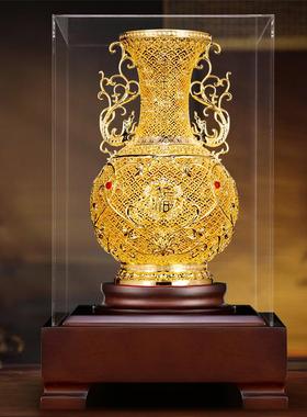 正品饰非遗花丝花瓶铜摆件工艺品乔迁家客厅公司办公室中式居装送